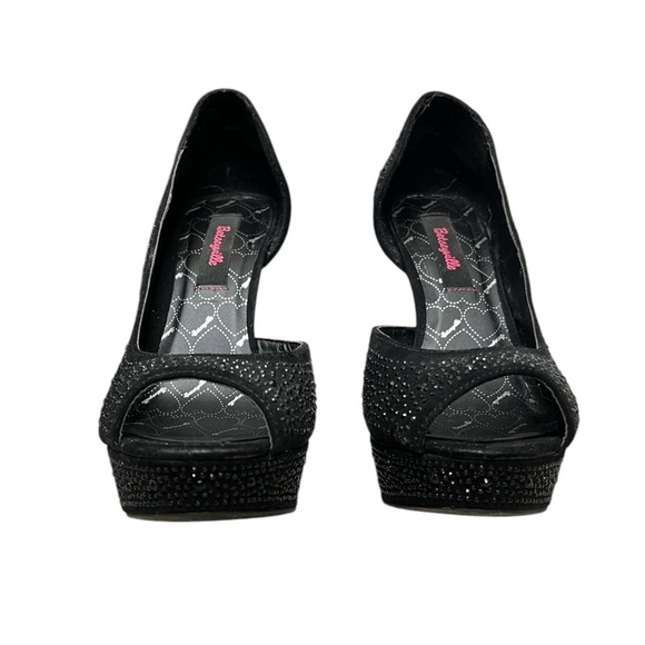 Betseyville by Betsey Johnson Black Rhinestone Open Toe Heels - Size 7.5 - Picture 3 of 11